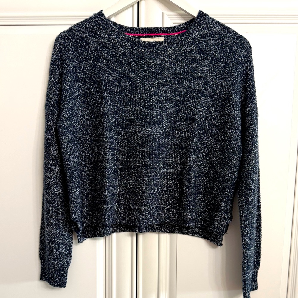 Cotton On Sz X-Small Scoop Neck Long Sleeve Blue/White Speckled Cropped Sweater